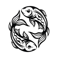 Symbolic Two Fishes Tattoo Style in Black and White 