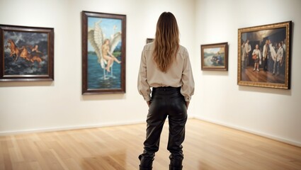 woman watching art exhibition