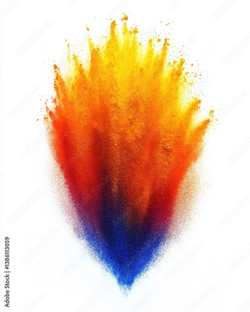 Poster vibrant explosion of colorful powder against a clean white backdrop showcasing dynamic energy and ar