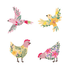 Obraz premium Seamless pattern with cute chickens and flowers. Vector graphics.