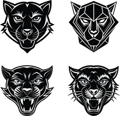 Obraz premium Panther Head logo silhouette set vector art