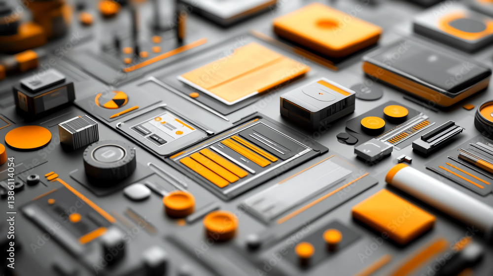 Poster abstract tech background with circuit board components for technology and engineering applications u