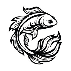 Elegant Koi Fish Flowing Design in Black Ink 