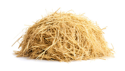 Heap of dried hay on white background