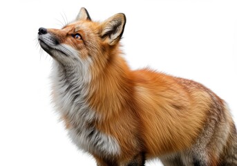 Fototapeta premium Red fox looking alert posture isolated white background