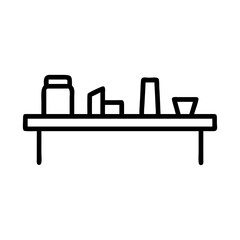 Fototapeta premium Minimalist kitchen shelf with various containers and a glass 