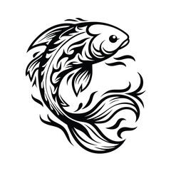 Elegant Koi Fish Design in Black Ink with Stylized Fins 