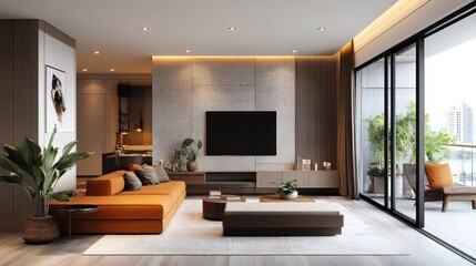 Fototapeta premium Modern Minimalist Living Room Interior Design