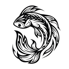 Ornamental Fish Design Elegant Monochrome 