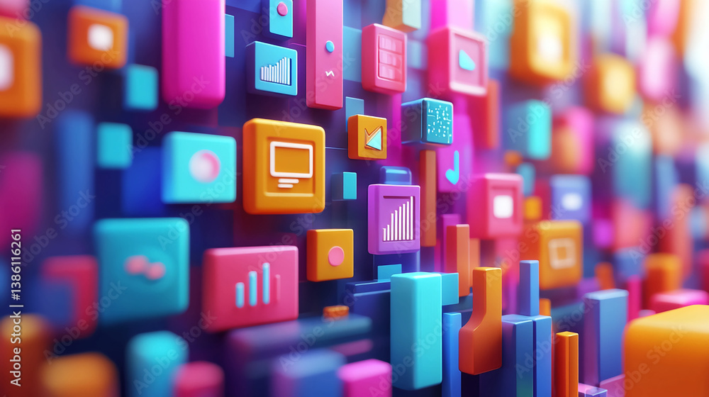 Poster colorful abstract data visualization background for business and technology presentation use 3d rend