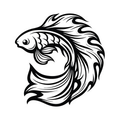 Betta Fish Silhouette with Flowing Fins Art