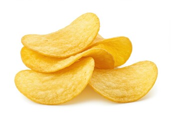 Crispy potato chips golden yellow isolated white background