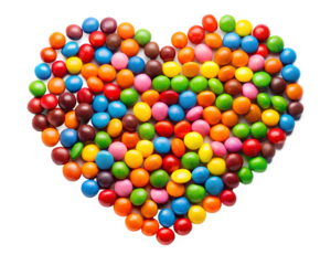 colorful heart shaped candy isolated on white background