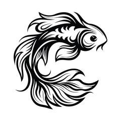 Stylized Fish Black and White Silhouette 