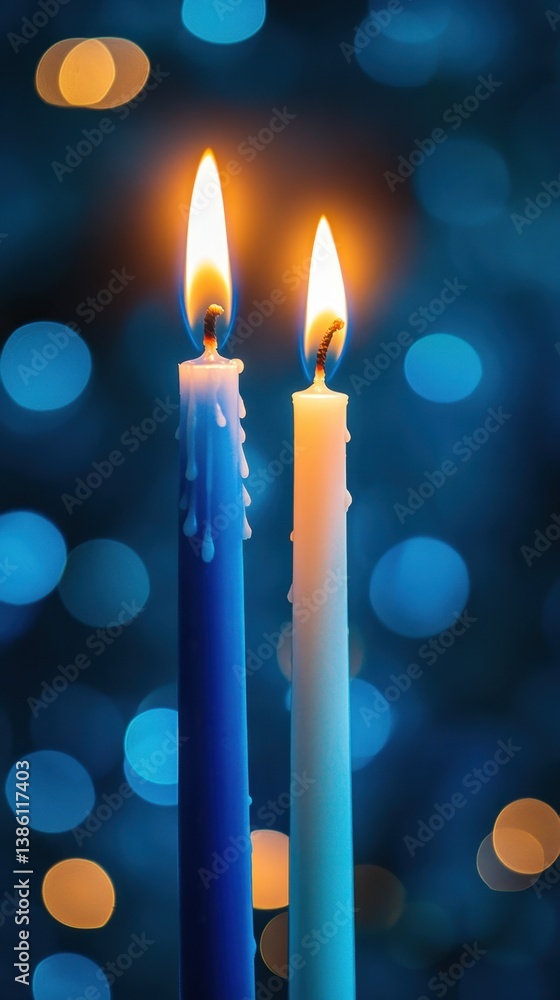Poster two elegant candles burning brightly against a backdrop of soft bokeh lights creating a warm and fes