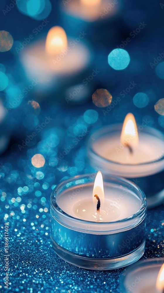 Poster serene tealight candles glowing on a sparkling surface creating a warm and inviting ambiance with bo