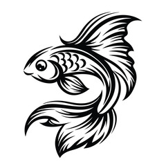 Elegant Black Silhouette of Swimming Betta Fish 