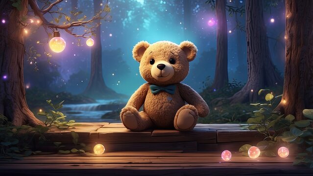 A plush teddy bear with a brown body, dark nose