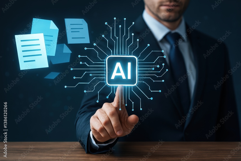 Aufkleber artificial intelligence concept with businessman touching ai icon on circuit board generating text d