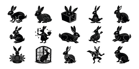 Black silhouettes of rabbits Bundle