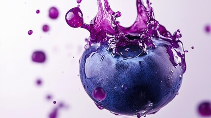 Fresh blueberry in vibrant purple juice splash