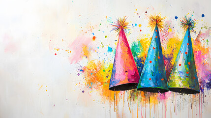 Celebration Hats: A vibrant collection of celebratory hats bursting with color, joy and fun, a reminder of life's festive moments.