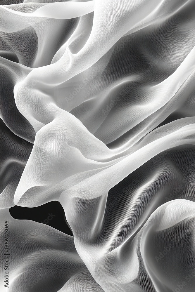Poster ethereal white fabric waves flowing gracefully against a dark backdrop creating a soft and dreamy te