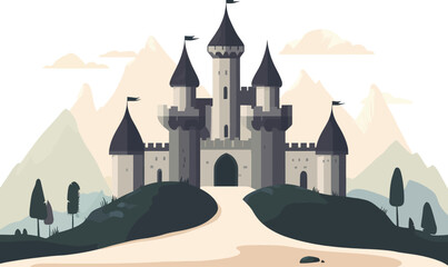 Naklejka premium Majestic Castle Vector Illustration: Minimalistic Design for Fantasy Themes