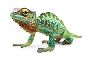 Fototapeta premium Standing Chameleon Isolated on White Background Studio Shot for Education