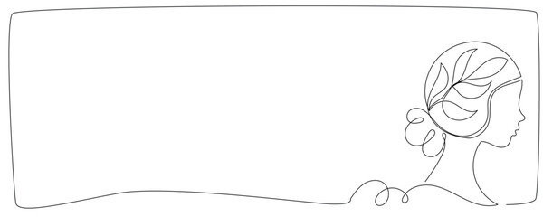 Line Art Woman Profile Portrait. One Drawn Continuous Outline Female Face Character Avatar. Minimalist Doodle Stylized Contour Curve Stroke Girl Profile Sketch. Elegant Vintage Art Illustration © Silkyinky