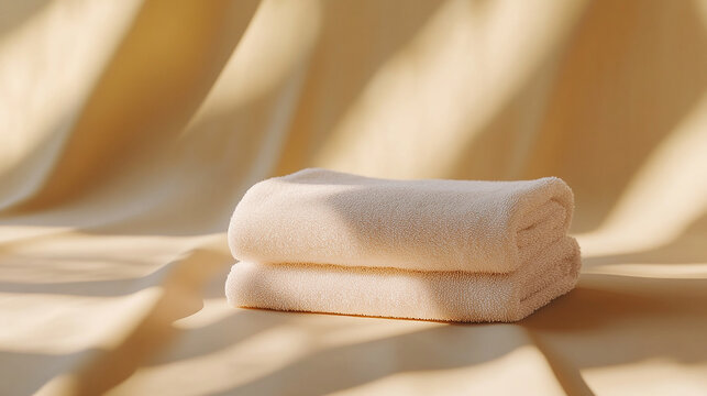 Hand towel folded twice and placed on right third of