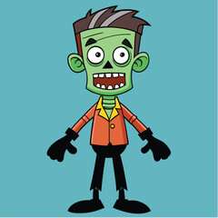Funny cartoon superhero zombie with a gun in a business suit