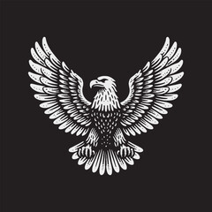 Obraz premium Bald Eagle Flying Vector Illustration – Vintage Retro Logo Design on Black Background
