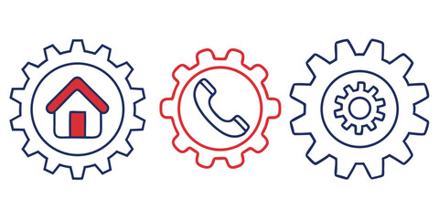 Vector Icons of Home, Phone, and Gear for Service and Support Solutions