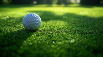 Obraz premium Golf ball on vibrant grass, a moment of focus in the game's quiet intensity