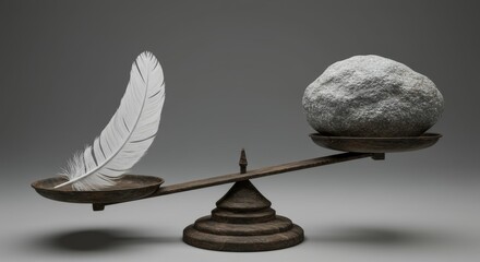 Conceptual balance illustration: Feather versus boulder symbolizing the power dynamic