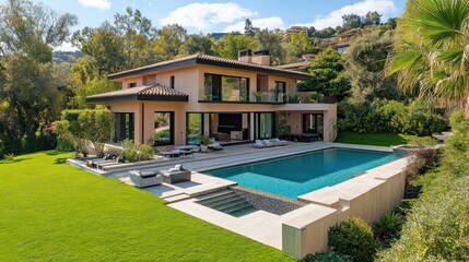 Fototapeta premium Luxury Villa with Infinity Pool and Hillside Views