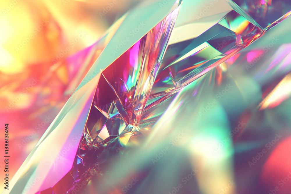 Poster abstract crystalline structure reflecting light and color for artistic backgrounds