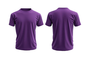 Purple T-shirt design template front and back view, isolated on transparent background