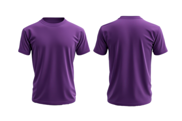Purple T-shirt design template front and back view, isolated on transparent background