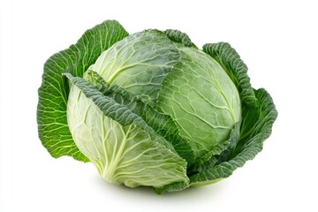 Fototapeta premium Fresh Green Cabbage Isolated on White Background Ideal for Cooking