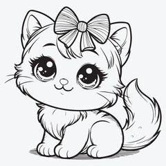 Cute Cartoon kitty with bow stock illustration