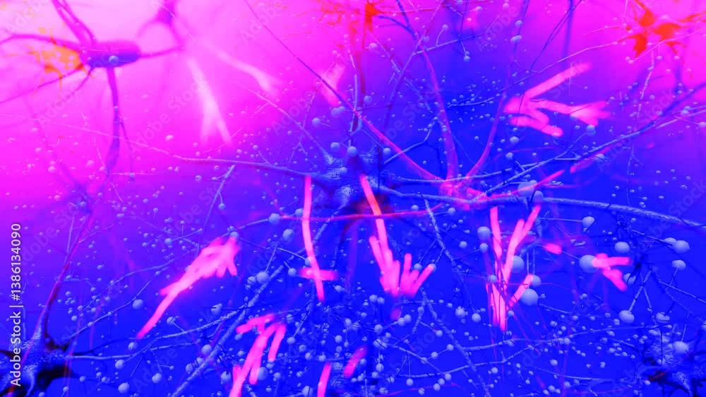 Wall mural 3d neural network animation brain neuron communication and connectivity