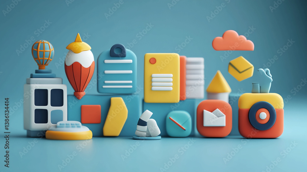 Poster colorful icons design graphic elements ui ux design minimal style render d illustration background