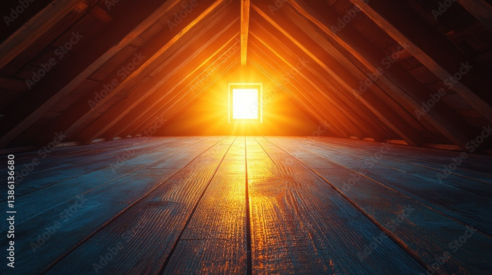 Poster sunlight streams into a spacious attic