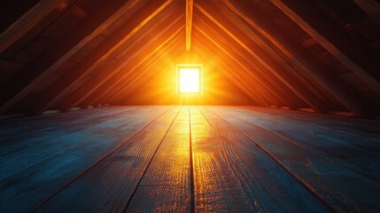Sunlight streams into a spacious attic