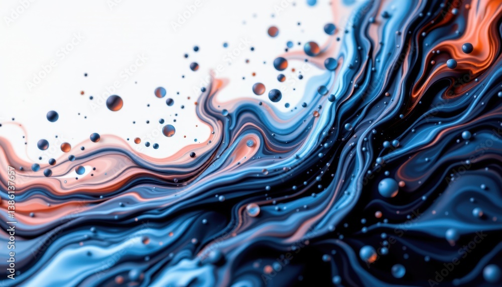 Poster close up of flowing ink in water, creating soft movements and color blends.