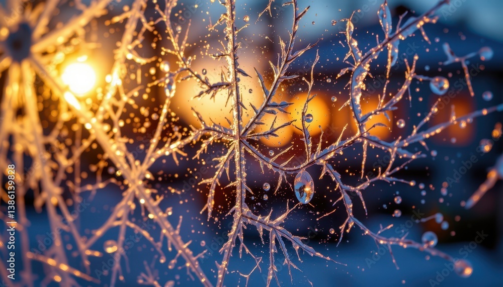 Poster Abstract representation of shimmering ice crystals formed on a window in various hues.