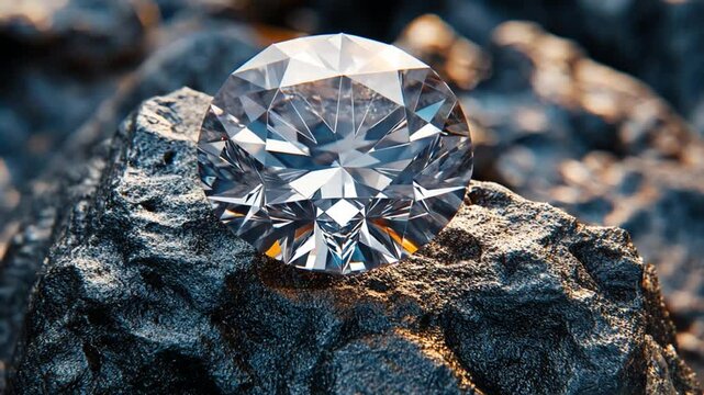 Diamond on rough rocks, sparkling jewel, natural beauty, jewelry, gemstone, close-up