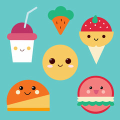 set of cartoon food